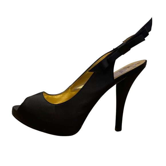 Hale Bob Womens Black Satin Bow Detail Slingback Peep-Toe Heels Size 8.5M - Picture 4 of 9